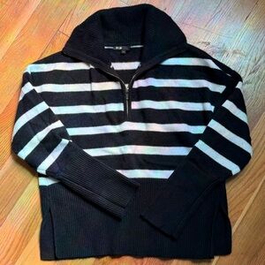 Maje Black and White Zip-Up Pullover Sweater